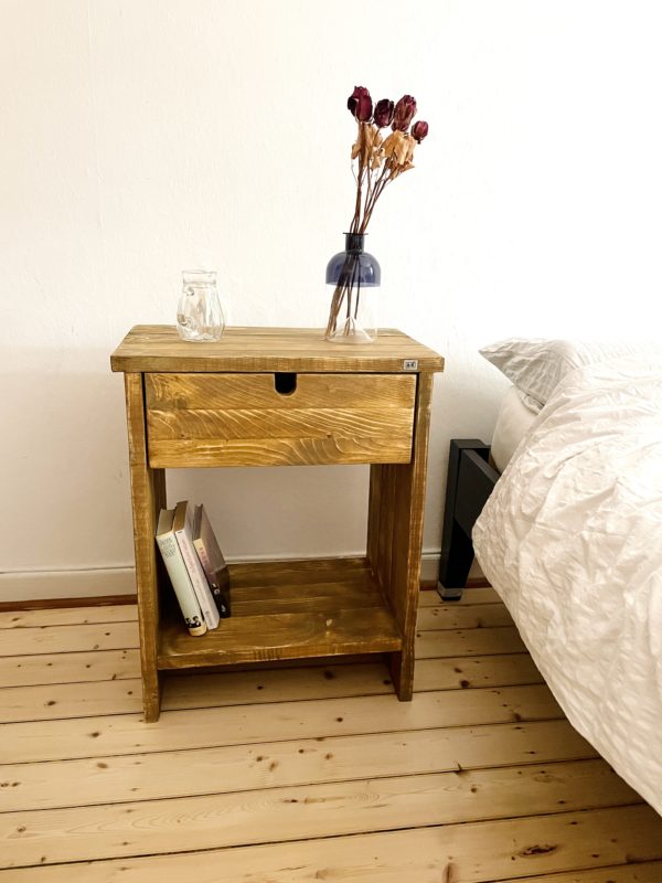 Nachttisch Altholz-Stil mit Schublade – Bild 3
